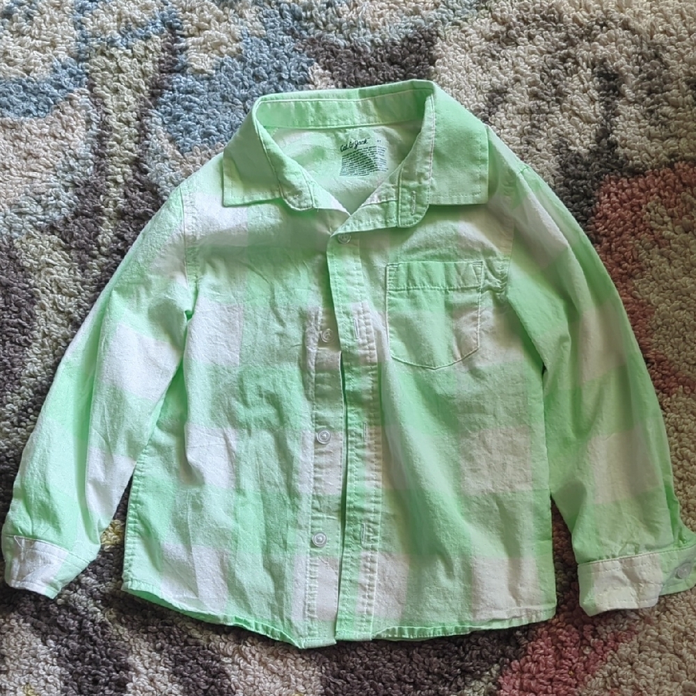 Cat & Jack Green and White Button Down Shirt Lightweight Casual